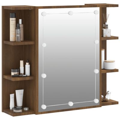 vidaXL Огледален шкаф с LED, кафяв дъб, 70x16,5x60 см