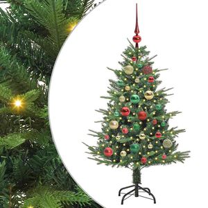vidaXL Изкуствена светена коледна елха с комплект топки Зелено 120 cm