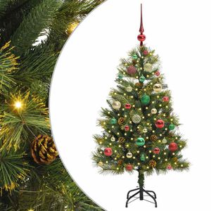 vidaXL Изкуствена коледна елха с хингед и шишарки Зелен 120 cm