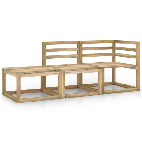 vidaXL Градински лаундж комплект, 3 части, бор със зелена импрегнация