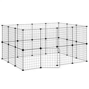 vidaXL Клетка за животни с врата, 28 панела, черна, 35x35 см, стомана