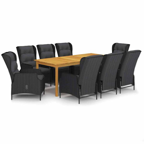 vidaXL Градински трапезен комплект, 9 части, тъмносив