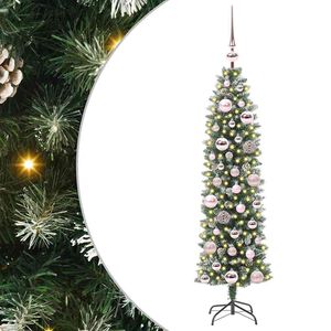 vidaXL Изкуствено Тънко Коледно Дърво Зелен и бял 120 cm