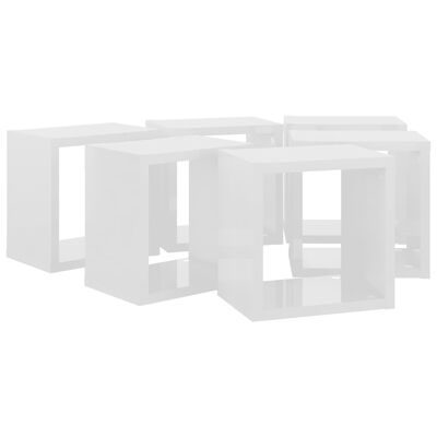 vidaXL Стенни кубични рафтове, 6 бр, бял гланц, 22x15x22 см