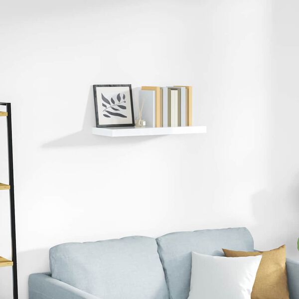 vidaXL Окачен стенен рафт, бял гланц, 60x23,5x3,8 см, МДФ