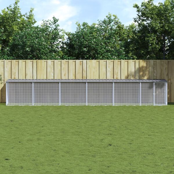 vidaXL Клетка за пилета с покрив светлосива 603x98x90 см стомана