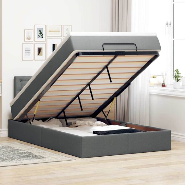 vidaXL Османска легло с матрак, тъмносиво, 120x200 см, плат