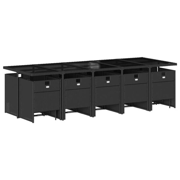 vidaXL Градински комплект с възглавници 15 части полиратан черен