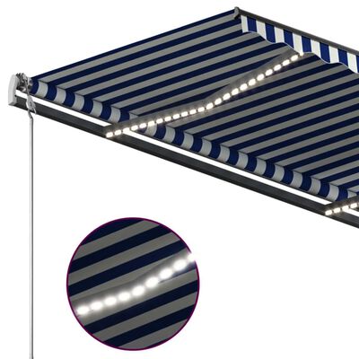 vidaXL Автоматичен сенник LED и сензор за вятър 3,5x2,5 м синьо и бяло