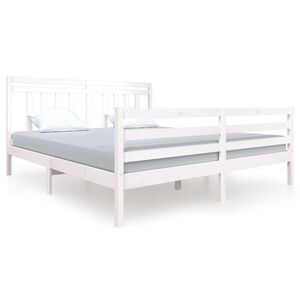 vidaXL Рамка за легло бяла 180x200 см Super King дърво масив