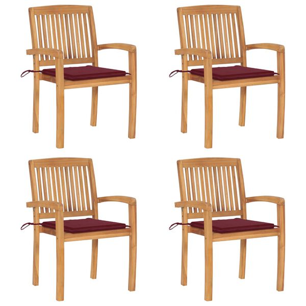 vidaXL Стифиращи градински столове с възглавници 4 бр тик масив