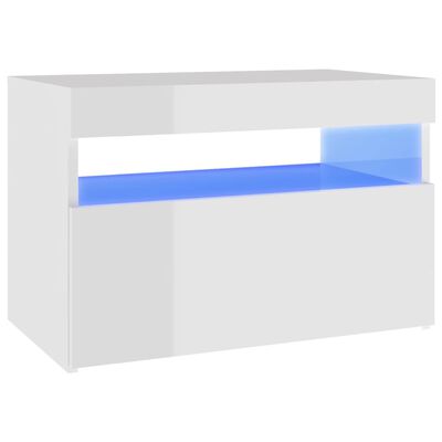 vidaXL Нощно шкафче с LED осветление бял гланц 60x35x40 см