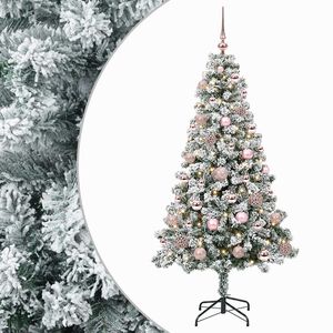 vidaXL Изкуствена коледна елха с топки 120 см 150 LED светодиода