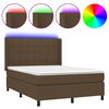 vidaXL Боксспринг легло с матрак и LED, тъмнокафяво, 140x190 см, плат