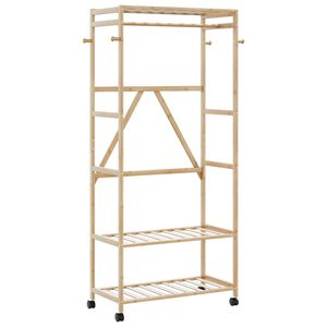 vidaXL Закачалка за дрехи с рафтове и колелца, 90x40x179,5 см, бамбук