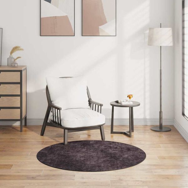 vidaXL Килим, миещ се, &phi;120 см, антрацит, противоплъзгащ