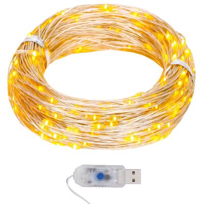vidaXL LED микро стринг лампички 40 м 400 LED топло бяло 8 функции