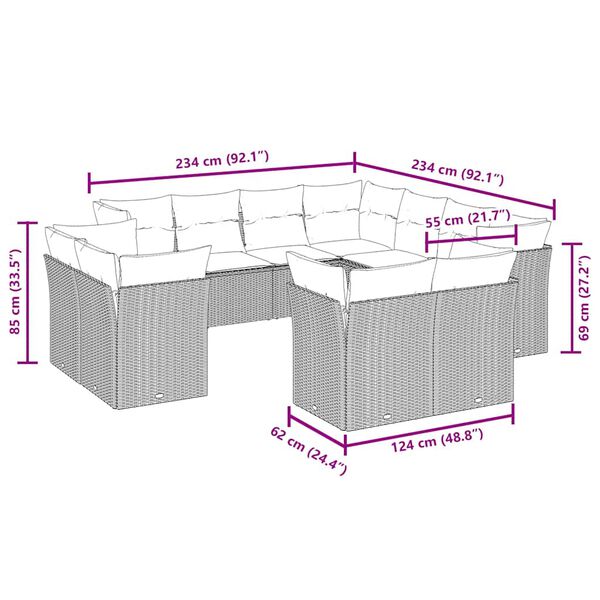 vidaXL Градински комплект диван с възглавници 11 части черен полиратан