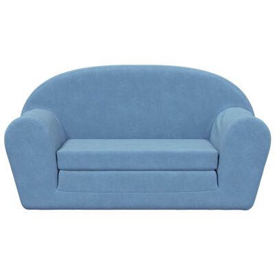 vidaXL Детско диванче-легло, 2-местно, синьо, мек плюш