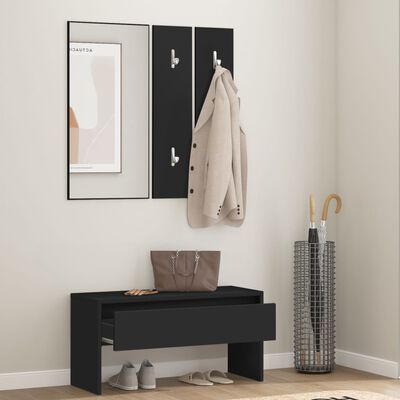 vidaXL Комплект мебели за антре, черни, инженерно дърво