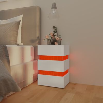 vidaXL Нощно шкафче с LED, бяло, 45x35x67 см, инженерно дърво