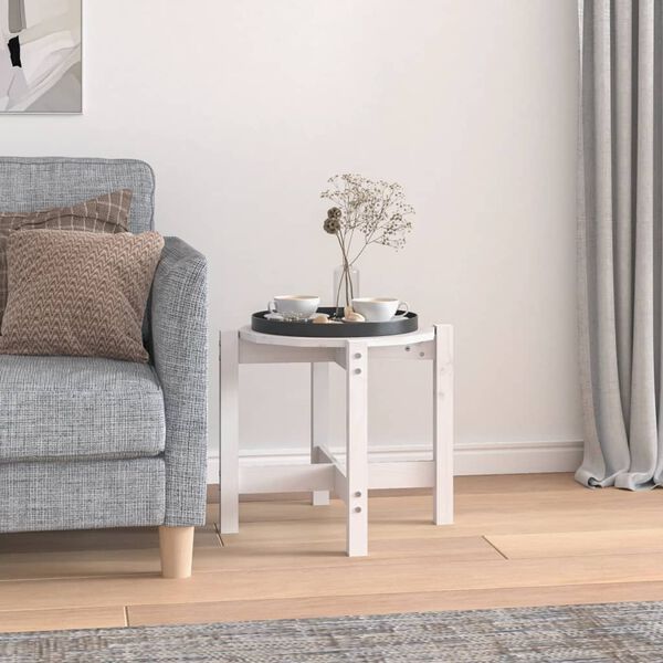 vidaXL Кафе маса, бяла, &Oslash; 52,5x45 см, борово дърво масив