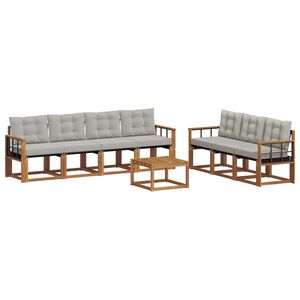vidaXL Комплект дивани за открито 8 pcs Естествено и светло сиво
