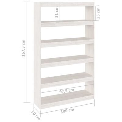 vidaXL Библиотека/разделител за стая, бяла, 100x30x167,5 см, бор масив