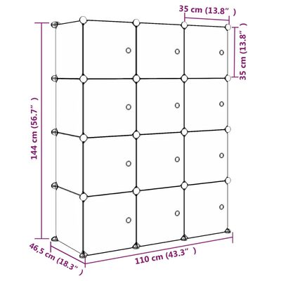 vidaXL Детски кубичен шкаф за съхранение с 12 куба, син, PP