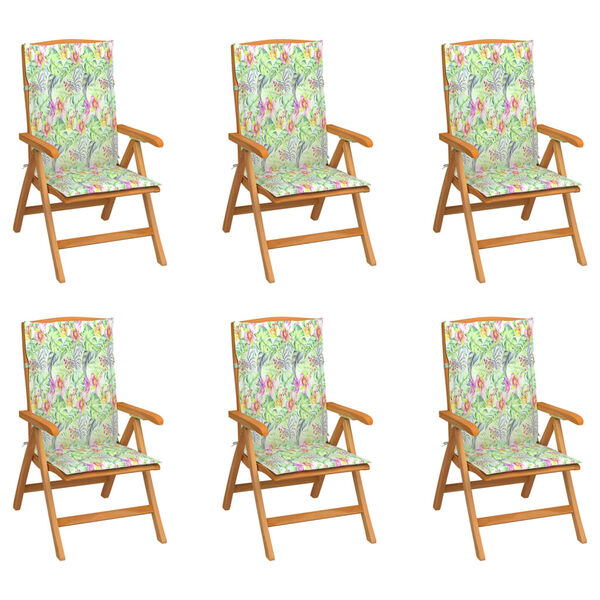 vidaXL Накланящи градински столове възглавници 6 бр тиково дърво масив