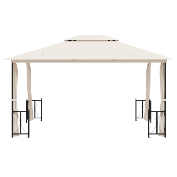 vidaXL Беседка със странични стени и двоен покрив, 3х4 м, кремава