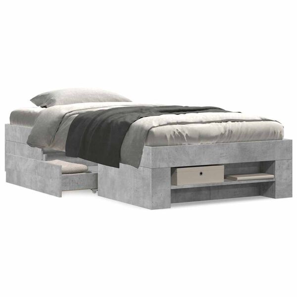 vidaXL Рамка за легло, бетонно сиво, 100x200 см, инженерно дърво