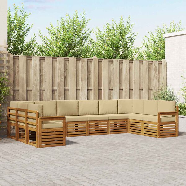 vidaXL Комплект секционен диван с възглавница 10 pcs Натурален и Бежов