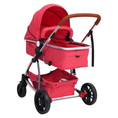 vidaXL Бебешка количка 3-в-1, червена, алуминий