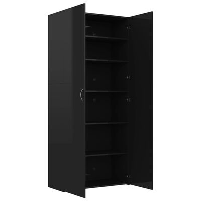 vidaXL Шкаф за обувки, черен гланц, 80x35,5x180 см, ПДЧ