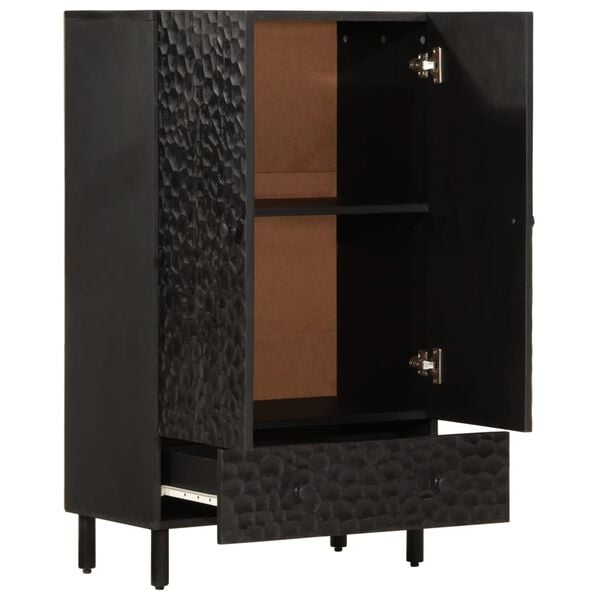 vidaXL Висок шкаф, черен, 60x33x100 см, мангово дърво масив