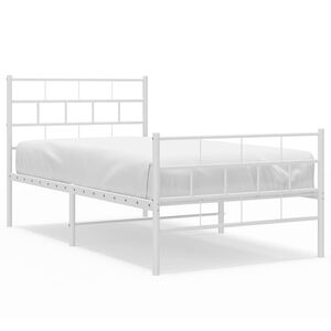 vidaXL Метална рамка за легло с горна и долна табла, бяла, 90x200 см