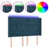 vidaXL LED горна табла за легло, тъмносиня, 147x16x118/128 см, кадифе