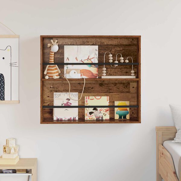 vidaXL Етажерка за списания с рафт Старо дърво 80 x 12 x 70 см