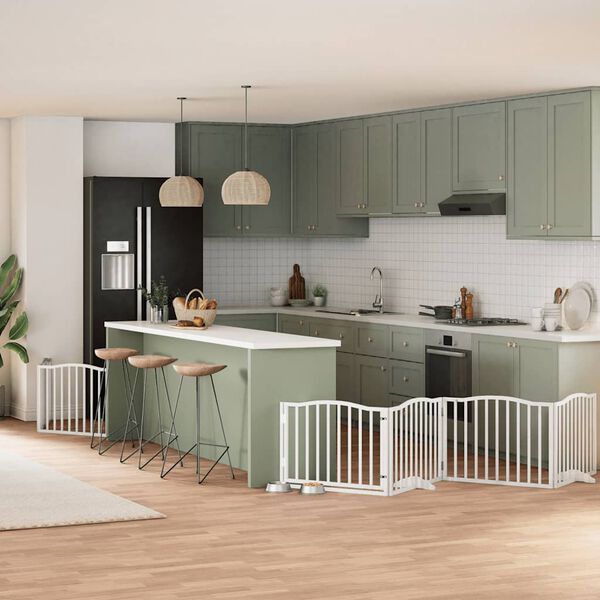 vidaXL Сгъваема преграда за кучета с врата 8 панела бял 640 см топола