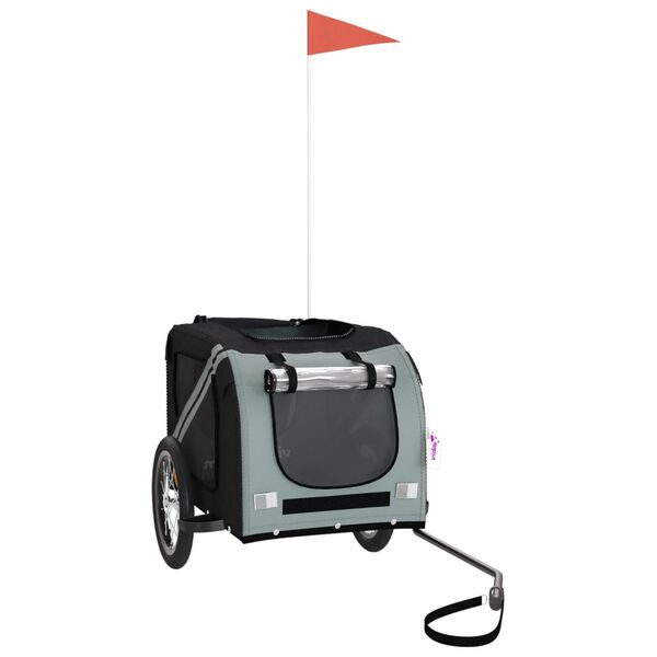 vidaXL Ремарке за колело за любимци черен и сив Оксфорд плат и желязо