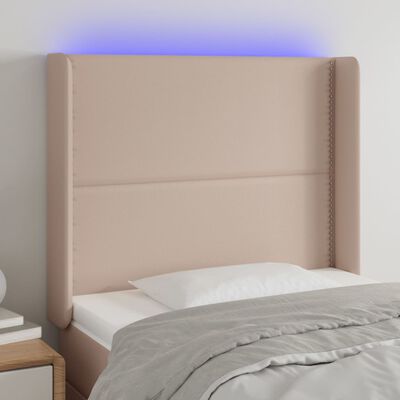 vidaXL LED горна табла за легло, капучино, 83x16x118/128 см