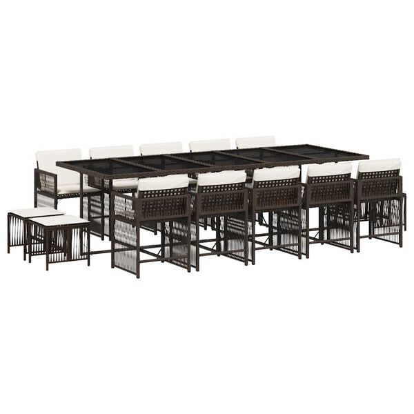 vidaXL Градински комплект с възглавници 15 части кафяв полиратан