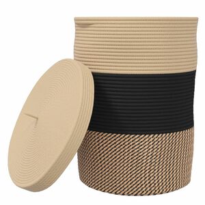 vidaXL Кош за съхранение с капак черно и бежово &Oslash;37x50 см памук