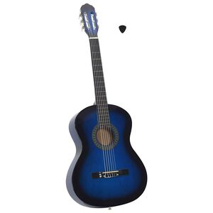 vidaXL Класическа китара за начинаещи, синя, 4/4, 39", липово дърво
