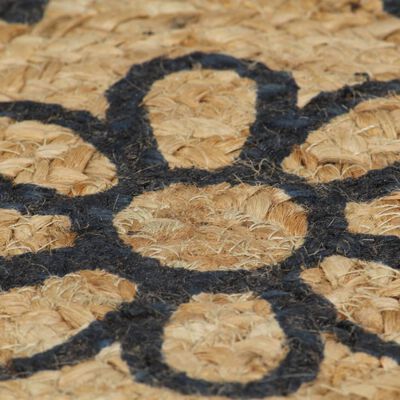 vidaXL Ръчно тъкан килим от юта, тъмносин принт, 150 см