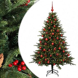 vidaXL Изкуствена коледна елха с топки 120 см 150 LED светодиода