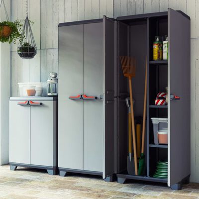 Keter Многофункционален шкаф за съхранение Stilo, сиво и черно, 173 см