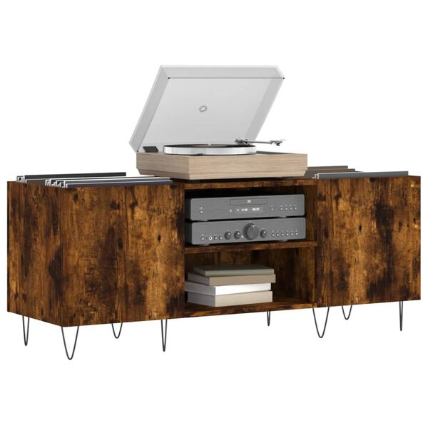 vidaXL Шкаф за винилови плочи опушен дъб 121x38x48 см инженерно дърво