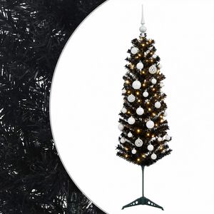 vidaXL Изкуствена тясна коледна елха с топка 150 см 150 LED светодиода